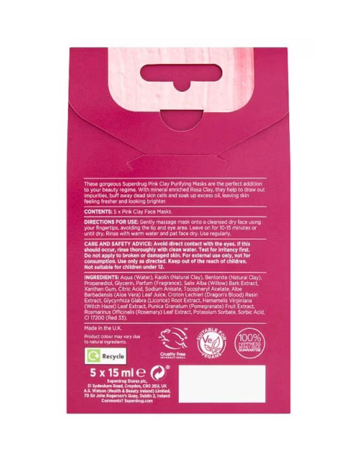Superdrug - Pack of 5 Pink Clay Mask 15ml each